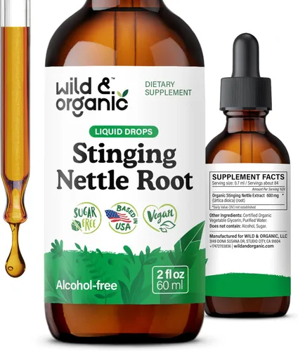 Wild & Organic Gotas de raíz de ortiga picante, tintura de extracto de ortiga para hombres y mujeres, suplemento líquido de Urtica Dioica, vegano,