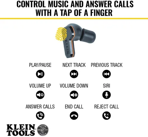 Vista 4 de Auriculares Klein Tools AESEB2 Elite Bluetooth para el lugar de trabajo, auriculares True Wireless, protección auditiva NRR 25 dB, tiempo