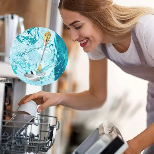 Vista 4 de KEAWELL Cucharón para salsa de lujo, acero inoxidable 18/10, acento dorado, cuchara pequeña para salsa para el hogar. Sólido y resistente, apto