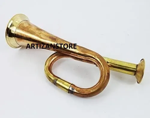 Vista 2 de Militar Ejército Chino Latón y Cobre Soplando Bugle Ataque Guerra Comando Señal Cuerno 6 Pulgadas
