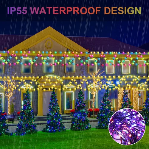 Vista 3 de PUHONG Luces de Navidad para exteriores, 380 luces LED para exteriores de 40 pies, 4 en 1 que cambian de color con control remoto 11 modos