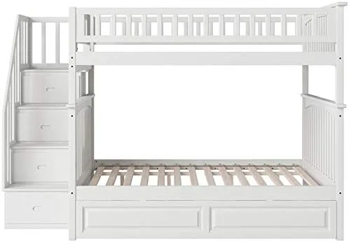 Vista 4 de Atlantic Furniture Columbia cama tipo litera con escalera y cama nido, Madera, Blanco