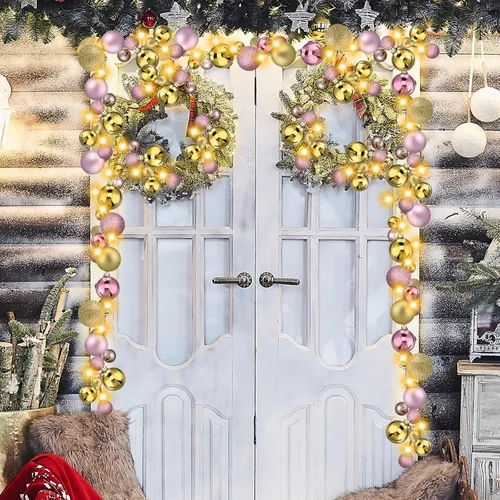 Vista 7 de Jenaai Guirnalda de bolas de Navidad de 6 pies con luces LED, guirnalda de bombillas iluminadas de Navidad, decoración de bolas de árbol de Navidad