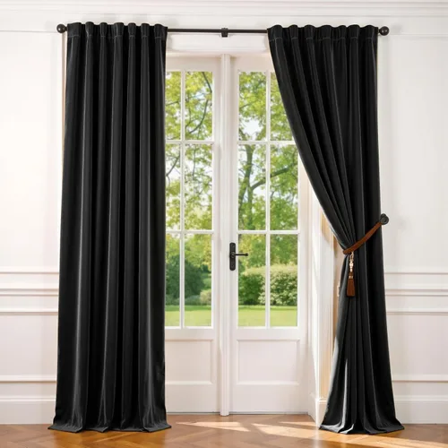 Vista 57 de Lazzzy - 2 paneles de cortinas opacas de terciopelo, con aislamiento térmico, muy suaves, lujosas, con bolsillo para cortinero, para dormitorio