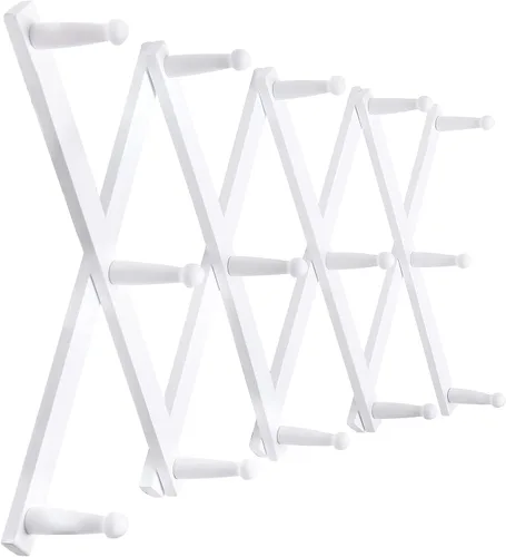 Vista 32 de SKOLOO Perchero de pared para sombreros con 14 ganchos, paquete de 2, de madera maciza, moderno, perchero de pared expandible para abrigos, Blanco