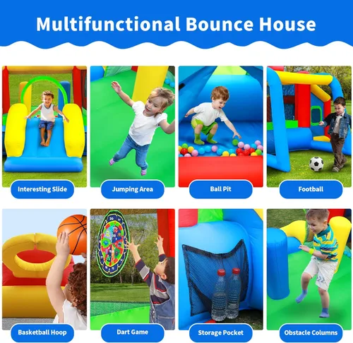 Vista 6 de WELLFUNTIME Casa Inflable para Saltar, Castillo Hinchable con Tobogán y Soplador, Brincolín para Niños con Alberca de Pelotas