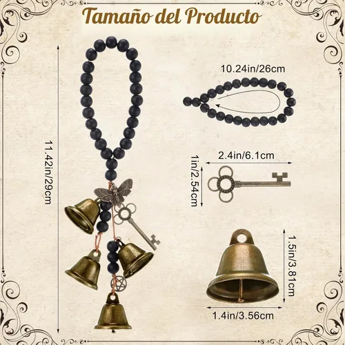 Vista 2 de Jetec 2 piezas de campanas de bruja para proteger las puertas, campanas de viento de bruja, corona hecha a mano para decoración de puerta del hogar