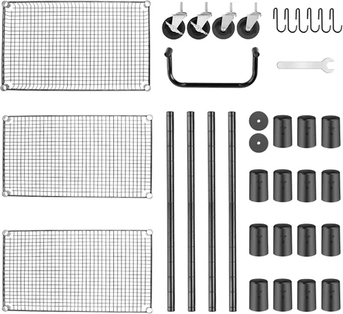 Vista 7 de WDT Carrito de servicio pesado de 3 niveles, carrito de alambre con ruedas, carrito de servicio de grado comercial con revestimientos de estantería