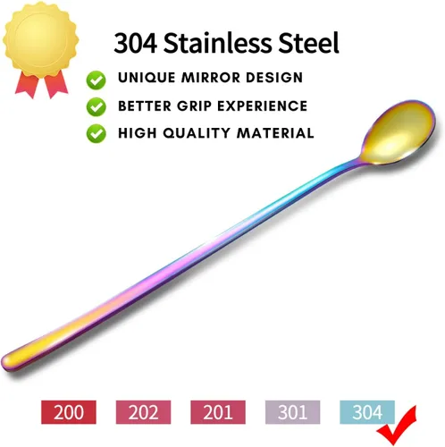 Vista 2 de Cucharas de té helado (2022), cuchara de mango largo, cuchara de café chapada en colores, cuchara de helado de acero inoxidable, cucharas agitadoras