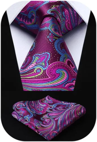 HISDERN Corbatas para hombre, corbata de cachemira y bolsillo cuadrado tejido clásico floral para hombre, corbata de fiesta de boda