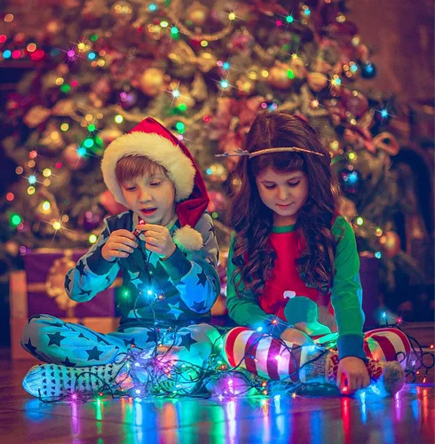 Vista 4 de Suddus luces de Navidad multicolor para árbol, 100 LED con 8 modos parpadeantes con control remoto, luces de Navidad de cuerdas