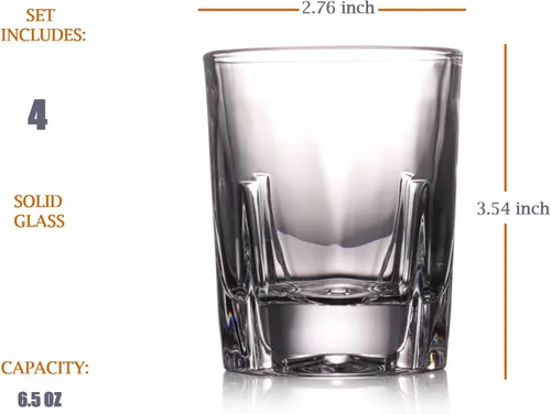 Vista 2 de Whiskey Rocks - Juego de 4 vasos transparentes de 6.5 onzas (6.3 fl oz) con base sólida pesada, buenos para Bourbon Jack Daniels Tennessee y Scotch