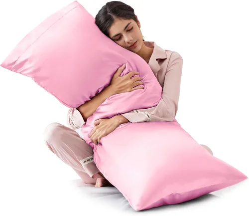Vista 32 de Love's cabin Funda de almohada de satén para cabello y piel, similar a las fundas de almohada de seda, paquete de 2 fundas de almohada
