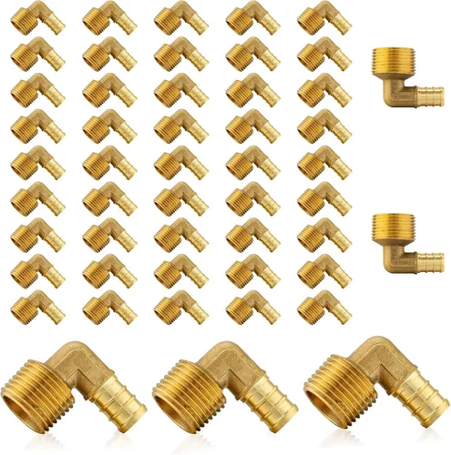 Vista 22 de Paquete de 5 accesorios PEX, adaptador de codo NPT roscado macho Pex de 1/2 x 3/4 pulgadas, accesorios de engarce de latón, para tubería PEX