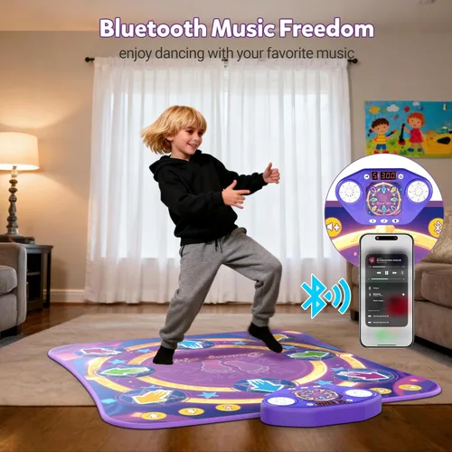 Vista 3 de Alfombrillas de baile para niñas de 4 a 8 años, alfombrillas de baile electrónicas con luz LED y Bluetooth inalámbrico, tapete de baile para niñas