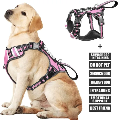 Vista 10 de Arnés para perro de servicio WINSEE sin tirones con 7 parches para perros, arnés reflectante para mascotas con asa acolchada y duradera