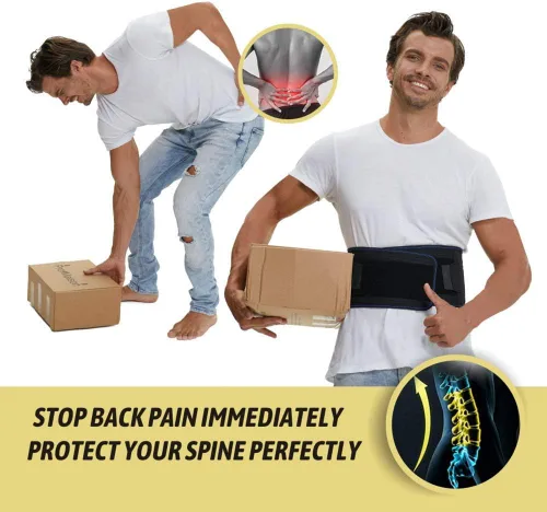 Vista 4 de Soporte de espalda para dolor de espalda baja - Alivio de la ciática - Cinturón de soporte lumbar para levantamiento para hombres y mujeres
