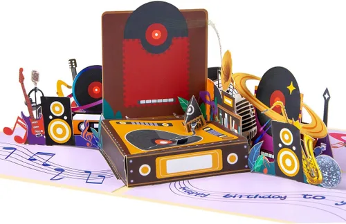 Vista 7 de Tarjeta de cumpleaños para tocadiscos, tarjeta desplegable de feliz cumpleaños, tarjetas desplegables para el día del padre, tarjetas