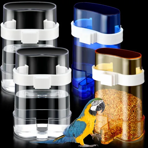 Vista 8 de Yaomiao 4 unidades de comederos para pájaros pequeños sin ensuciar, dispensador automático de agua para periquitos transparentes y accesorios