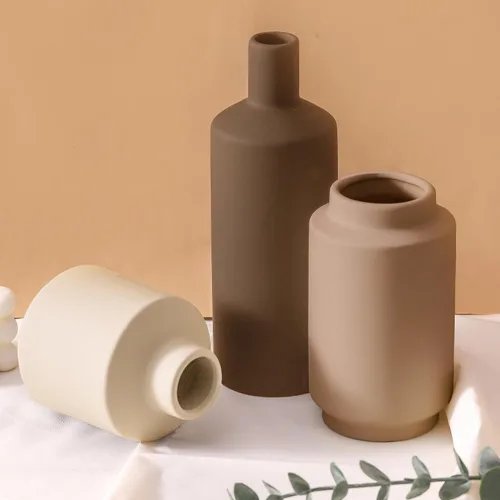 Vista 8 de Juego de 3 jarrones de cerámica, modernos jarrones decorativos para decoración del hogar, juegos de jarrones de cerámica de flores pequeñas