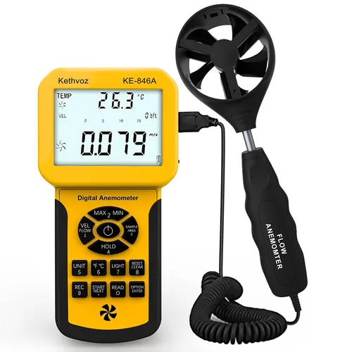 Kethvoz Anemómetro HVAC CFM Medidor de Velocidad del Viento, Probador Digital de Flujo de Aire Mide Volumen de Velocidad del Aire y Temperatura para