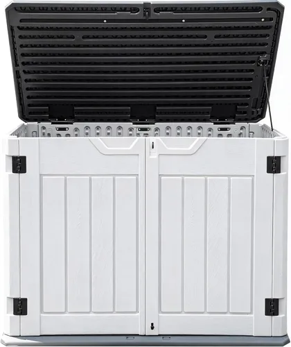 Vista 10 de DWVO Cobertizo de almacenamiento horizontal resistente a la intemperie para exteriores, capacidad de 35 pies cúbicos, con cerradura e impermeable