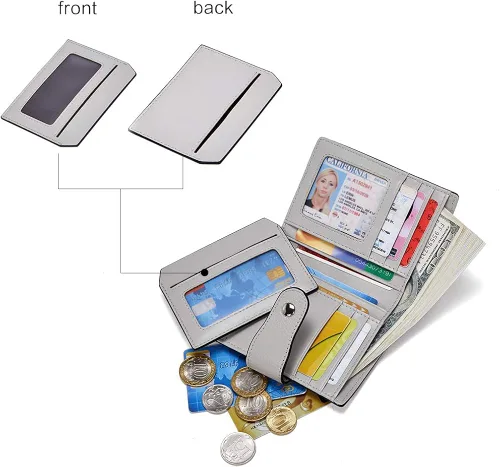 Vista 2 de BOSTANTEN - Billetera de cuero para mujer con bloqueo RFID pequeña con cremallera de bolsillo para tarjetas con ventana para documento