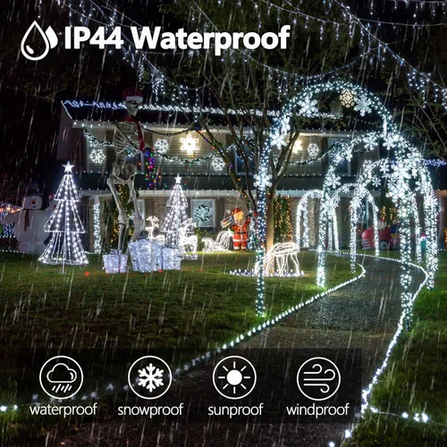 Vista 5 de Tira de luces de Navidad conectables de 100 LED de 42 pies, 13 modos, para interiores y exteriores, cable verde extensible, luces blancas frías
