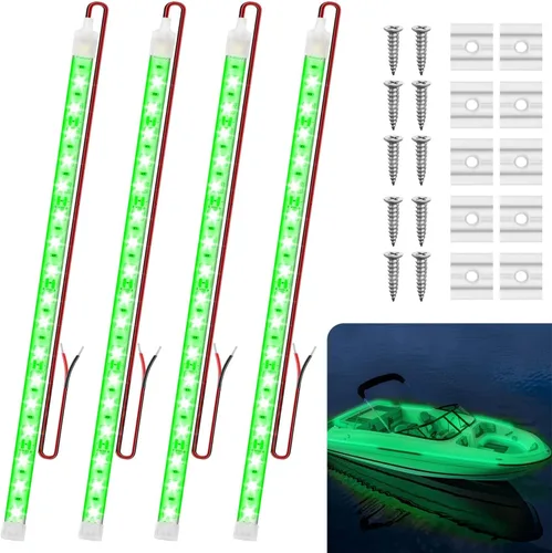 Vista 8 de Tiras de luz LED submarinas para barco marino, 4 piezas de 30 cm, 12V, luces interiores súper brillantes para barco, luces LED marinas impermeables