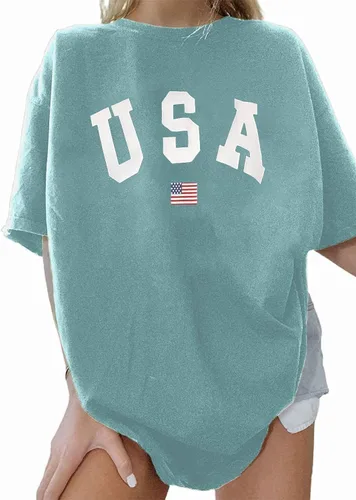 Vista 2 de Remidoo - Camiseta informal de manga corta para mujer, cuello redondo, corte amplio, con estampado de arcoíris