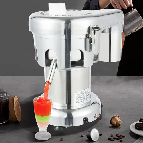 Vista 5 de Extractor de jugo comercial 370 W eléctrico de acero inoxidable eléctrico naranja exprimidor eléctrico centrífugo resistente para manzanas, peras