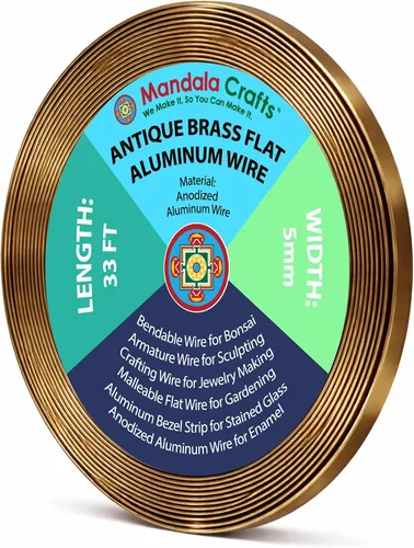 Mandala Crafts - Alambre plano de aluminio anodizado de 5mm para hacer joyas - 10 MT Alambre flexible colorido con bisel de latón antiguo - Flexible