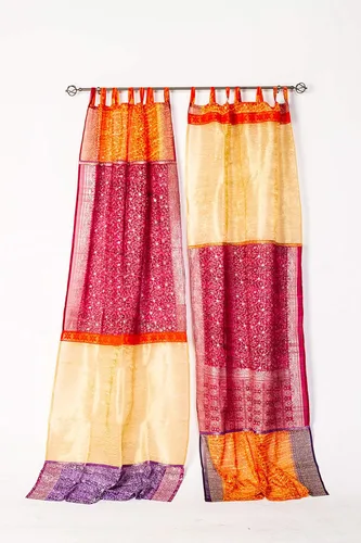 Light-Filtering Sari Colorful Curtains – Gypsy, Hippie, or Boho Curtains, Bed Panel, or Wall Tapestry – Handcrafted, Customizable, Indian Print