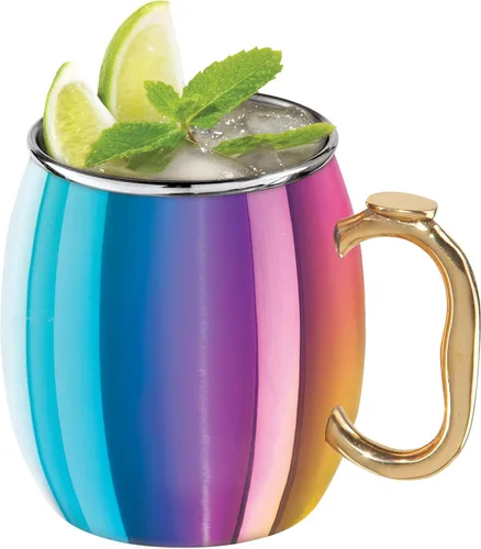 Vista 8 de Oggi Taza Moscow Mule de acero inoxidable - 20 oz, chapado en cobre con mango EZ-grip