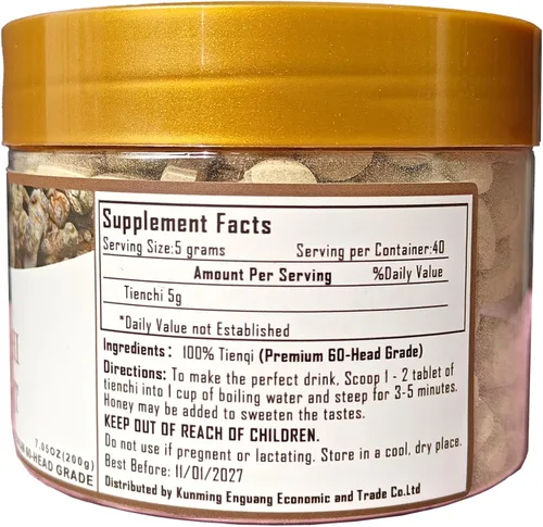 Vista 6 de Tabletas Tienchi puras de nivel superior Pseudoginseng 100% natural (Sanqi/Notoginseng/15.87 oz) 7.05 onzas