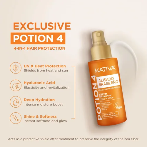 Vista 5 de KATIVA Kit de alisado de queratina brasileña - Keratina Alisado Brasileño + suero protector de calor Potion 4, suavizado sin formaldehído