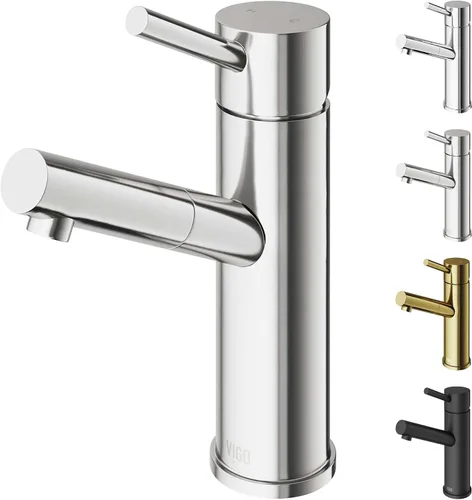 VIGO Noma - Grifo de fregadero de baño de un solo mango, 8 pulgadas, níquel cepillado, diseño moderno, latón macizo, válvula de disco WaterSense y
