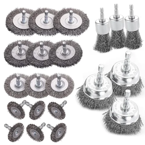 Double Elite Cepillo de alambre para juego de 21 piezas, rueda de alambre abrasivo para taladro de vástago hexagonal de 1/4 pulgadas, cepillo de