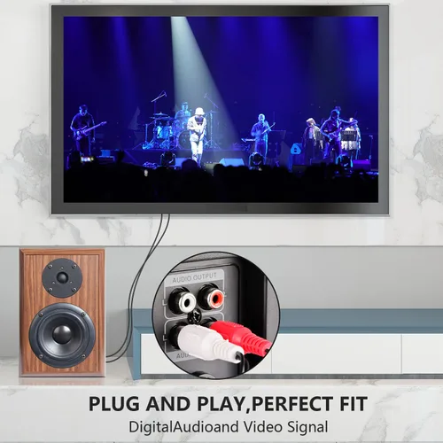 Vista 6 de PASOW Cables RCA, 2RCA macho a 2RCA macho, cable de subwoofer de audio estéreo doble blindado RCA para cine en casa, televisión de alta definición