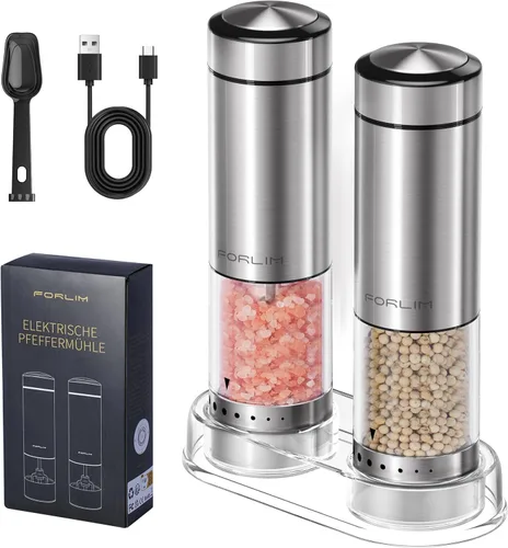 Vista 11 de FORLIM Juego de molinillo eléctrico de sal y pimienta, recargable por USB, molinillo automático de sal y pimienta con cubierta antipolvo, control