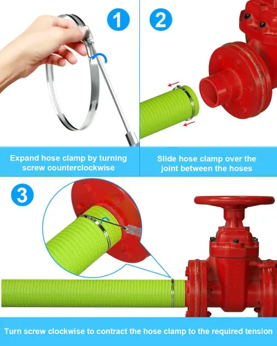 Vista 5 de Juego de abrazaderas de manguera - 10 piezas de abrazaderas de manguera de tornillo sin fin de acero inoxidable 304 de 3 pulgadas para línea