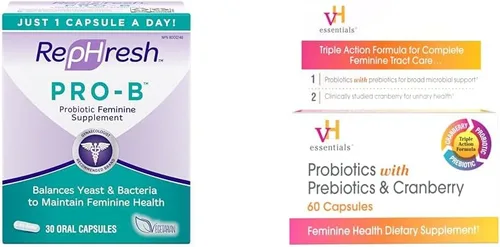 Rephresh Pro-B Suplemento probiótico para mujeres, 30 cápsulas orales y probióticos vH Essentials con prebióticos y suplemento de salud femenina de