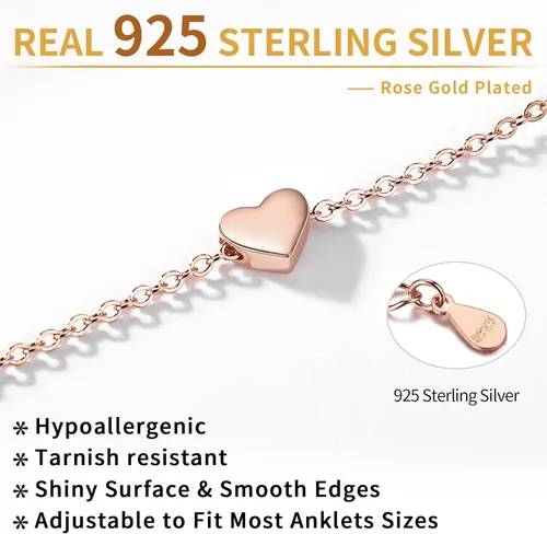 Vista 5 de ChicSilver - Personalizado 925 plata de ley, diminuto corazón, luna, estrella, sol, punto, triángulo. Tobilleras sencillas, joyas para el pie