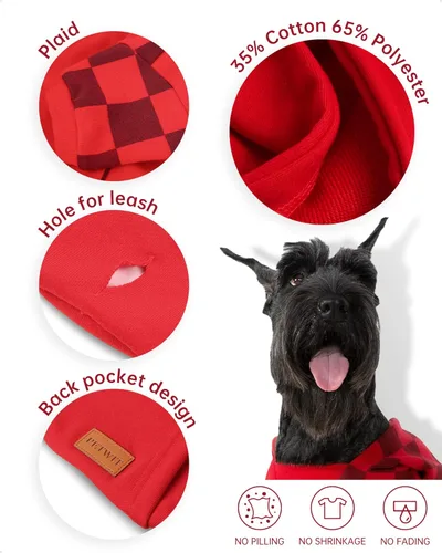 Vista 5 de Sudaderas con capucha a cuadros para perros grandes y medianos, ropa con agujero para la correa para perros, ropa de bulldog pitbull