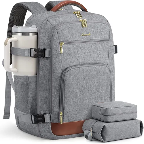 Vista 57 de LOVEVOOK Mochila de viaje para mujer y hombre, Beige, Mochilas de viaje
