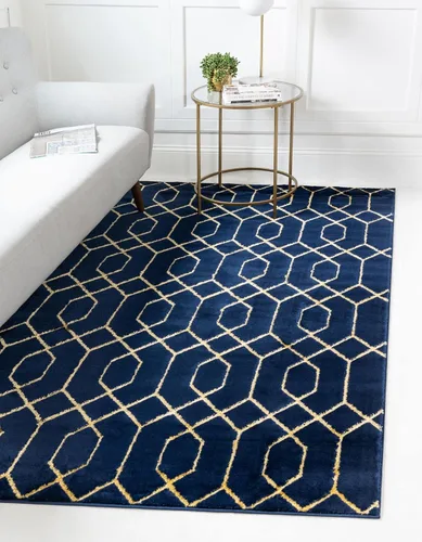 Vista 39 de Marilyn Monroe Glam Collection - Alfombra de área con diseño enrejado (2 x 3 pies, rectangular, azul marino y dorado)