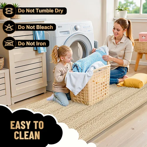 Vista 5 de OLANLY Alfombras de Baño Gruesas de 47 x 20 pulgadas, Extra Suaves Absorbentes de Chenilla a Rayas, Respaldo de Goma, Lavables y Secables a Máquina
