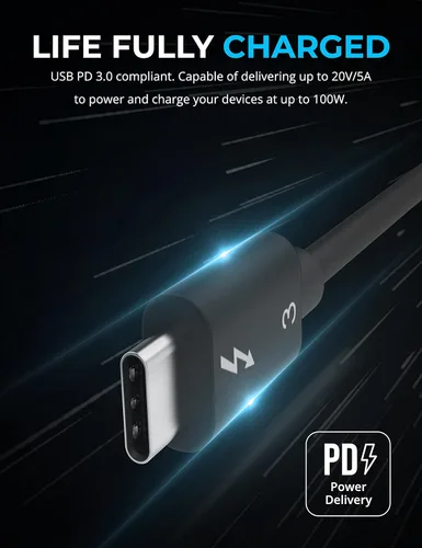 Vista 3 de SABRENT Cable Thunderbolt 3 USB-C [certificado] de 7.8 pulgadas (7.9 in) 40 Gbps Carga de 100 W Chip E Mark para MacBook, laptops, puertos