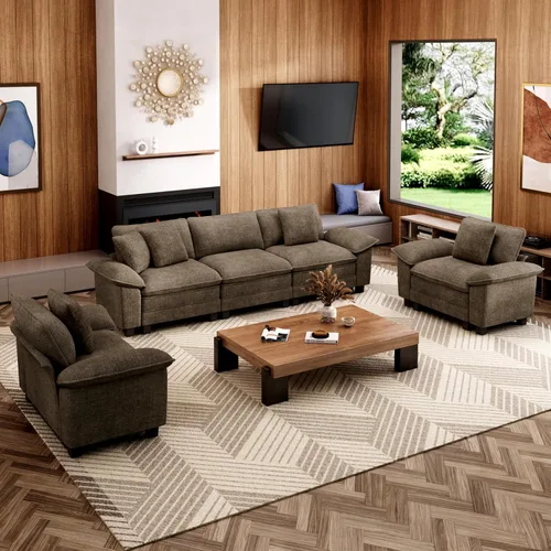 Vista 17 de MIXPATIO Sofá Seccional Modular Individual de 53.5", Sillón de Pana Suave y Afelpada con Asiento Profundo Cómodo y Brazos Removibles para Sala