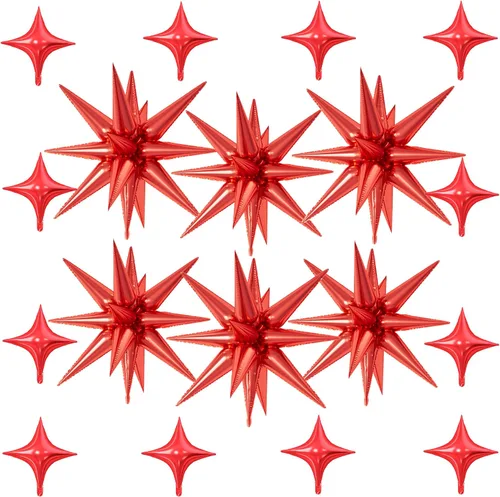 Vista 37 de 18 globos de estrella rojos y plateados, globos plateados y rojos con 6 globos de estrella en explosión de 22 pulgadas, 12 globos de aluminio